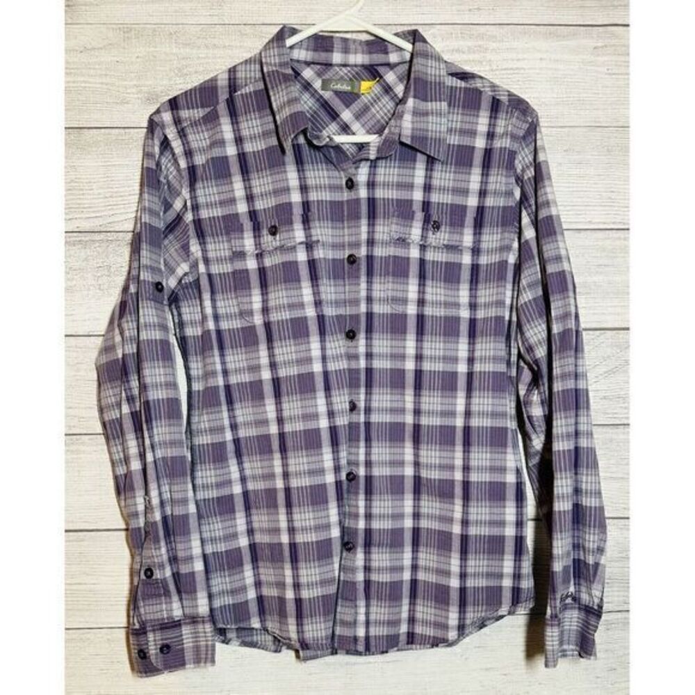 Cabelas Womens Purple Long Sleeve Button-Down Multicolor Plaid Shirt Size Medium